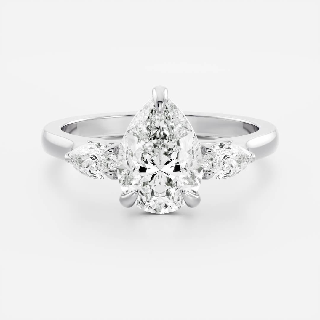 2.0 Carats Pear Shape Three Stone Moissanite Engagement Ring