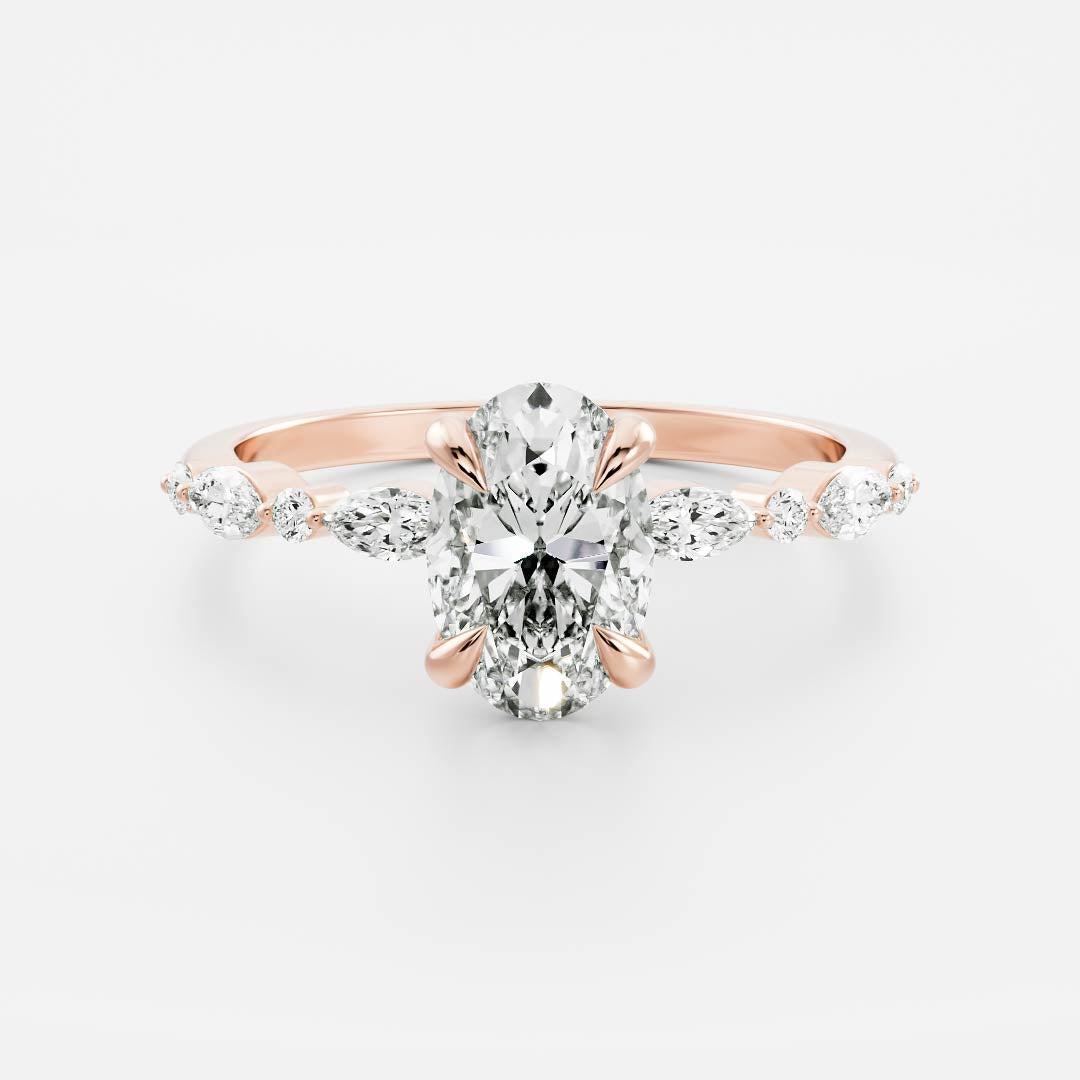 1.3 Carats Oval Shape Pave Moissanite Engagement Ring