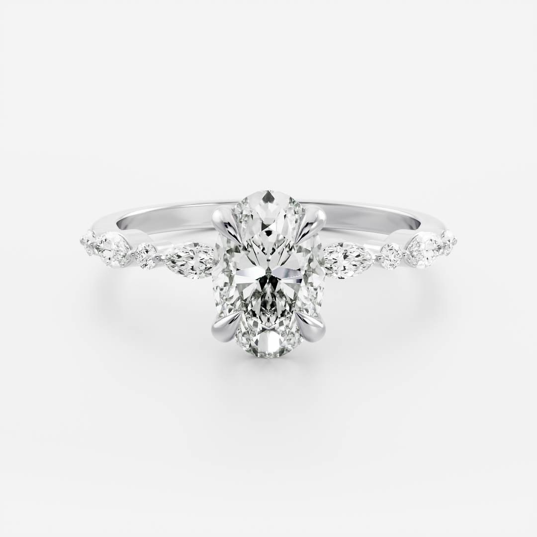 1.3 Carats Oval Shape Pave Moissanite Engagement Ring