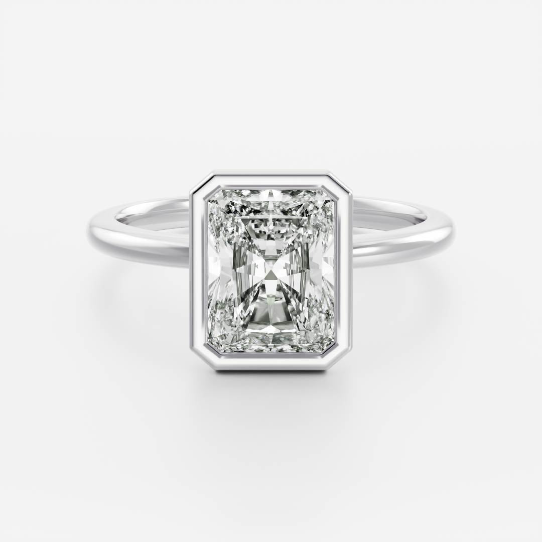1.70 Carats Radiant Shape Moissanite Bezel Solitaire Engagement Ring
