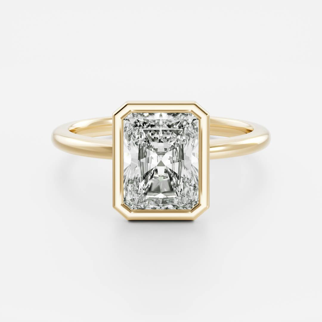 1.70 Carats Radiant Shape Moissanite Bezel Solitaire Engagement Ring