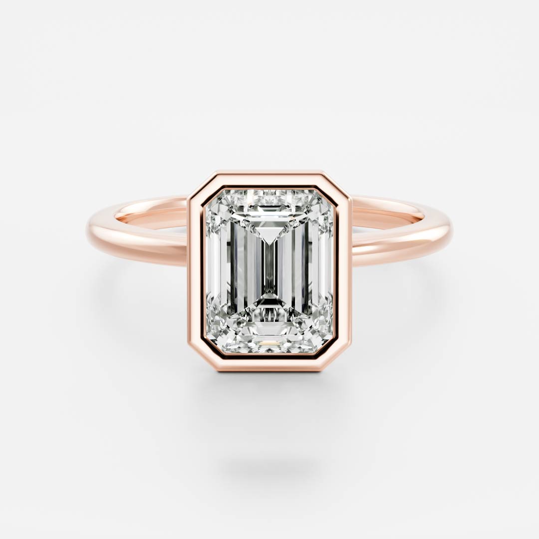 1.60 Carats Emerald Shape Moissanite Bezel Solitaire Engagement Ring