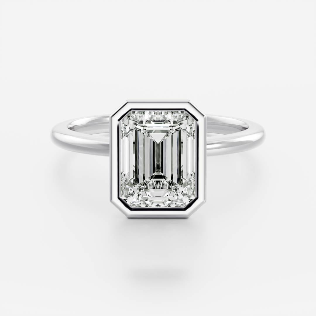 1.60 Carats Emerald Shape Moissanite Bezel Solitaire Engagement Ring