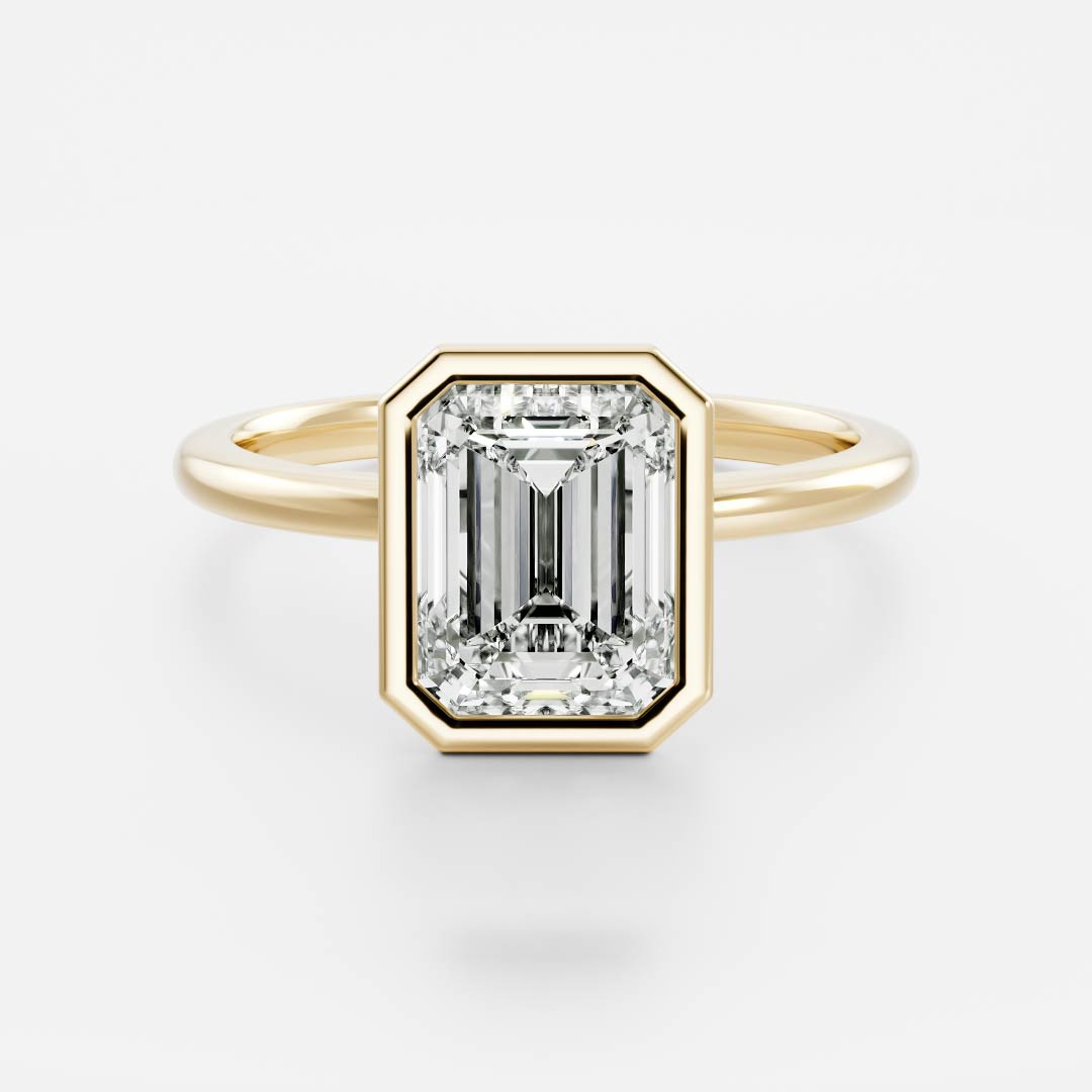 1.60 Carats Emerald Shape Moissanite Bezel Solitaire Engagement Ring