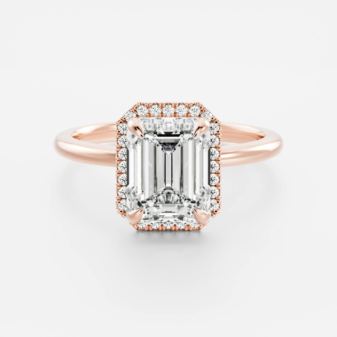 1.55 Carats Emerald Shape Halo Moissanite Engagement Ring