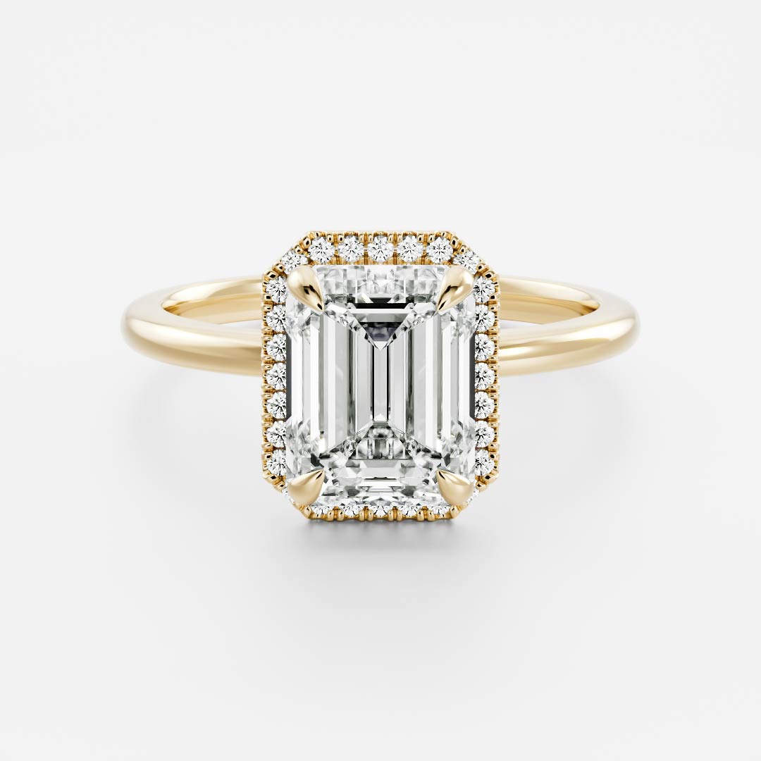 1.55 Carats Emerald Shape Halo Moissanite Engagement Ring