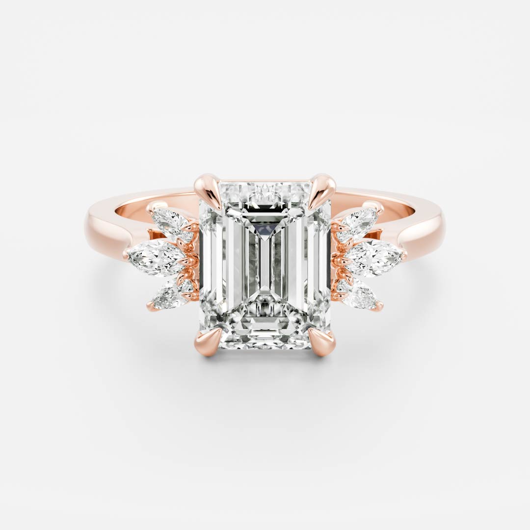 1.60 Carats Emerald Shape Moissanite Cluster Engagement Ring