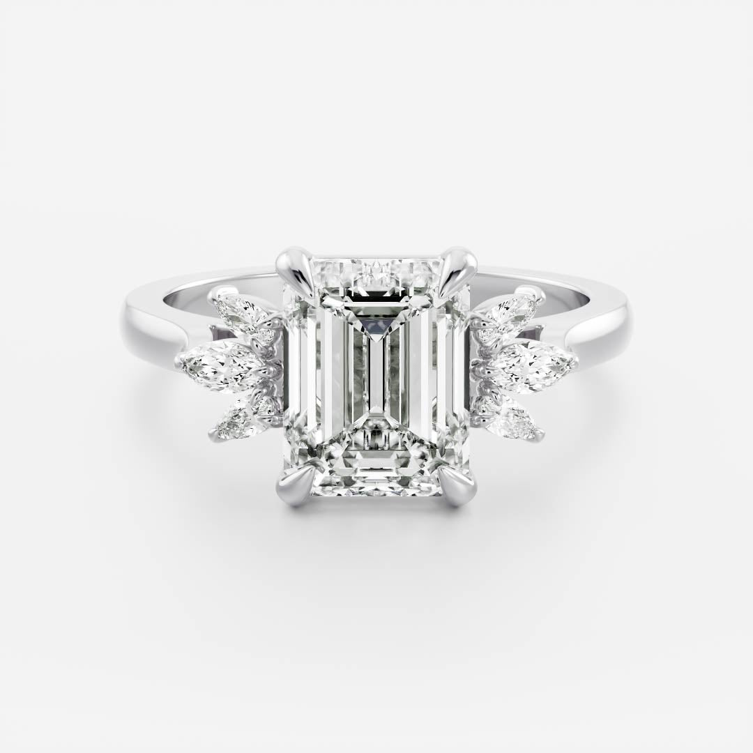 1.60 Carats Emerald Shape Moissanite Cluster Engagement Ring