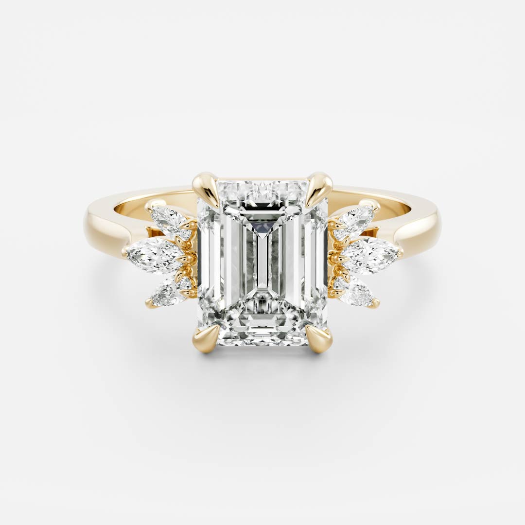 1.60 Carats Emerald Shape Moissanite Cluster Engagement Ring