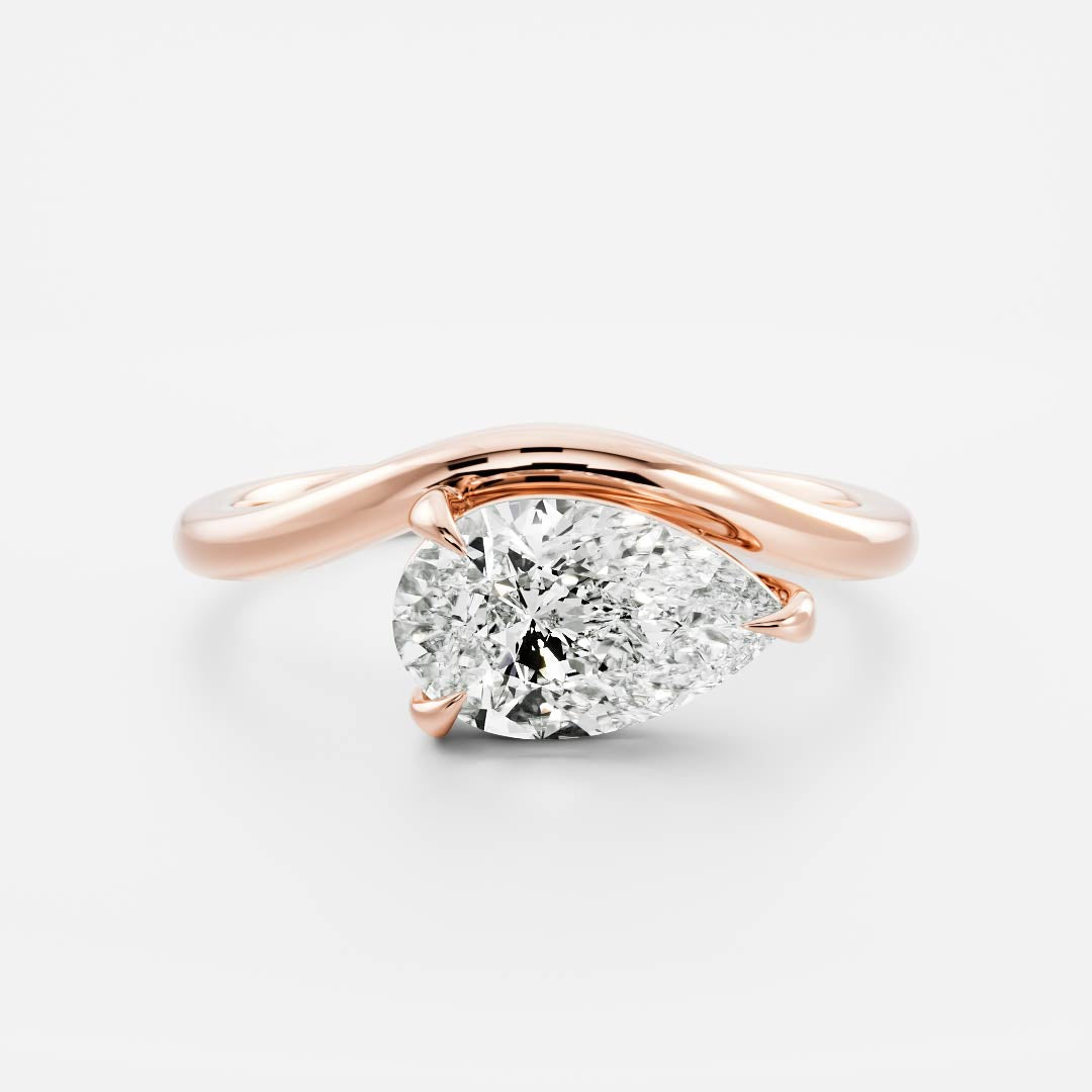 1.40 Carats East-West Pear Shape Moissanite Curved Solitaire Engagement Ring