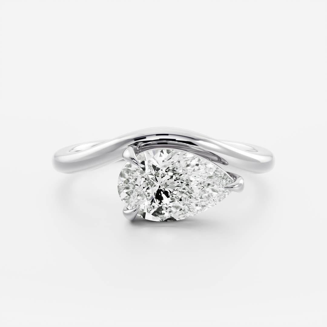 1.40 Carats East-West Pear Shape Moissanite Curved Solitaire Engagement Ring