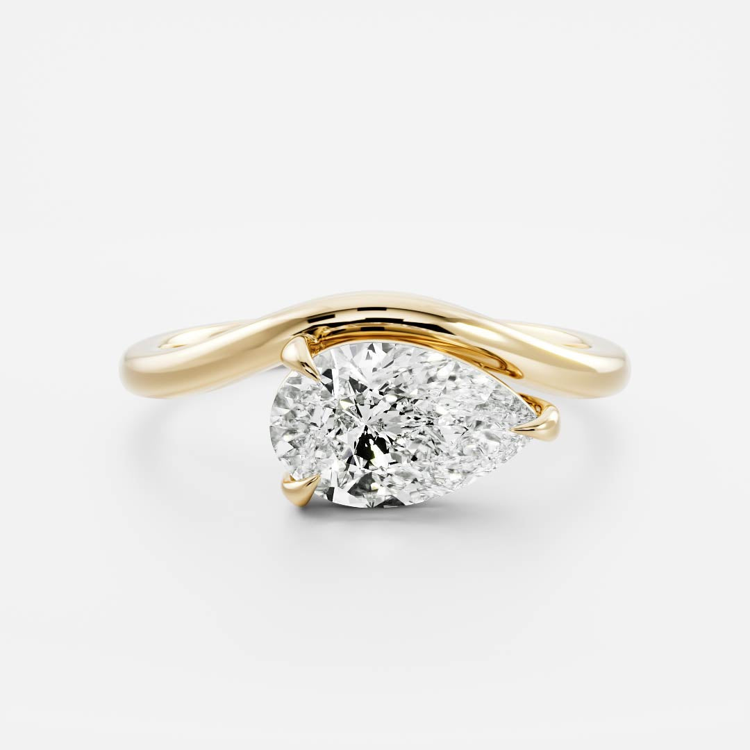 1.40 Carats East-West Pear Shape Moissanite Curved Solitaire Engagement Ring