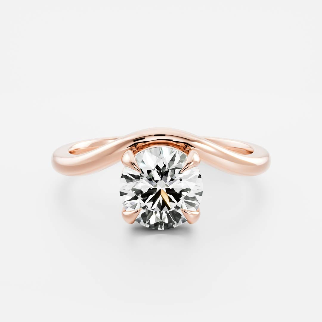 1.0 Carats Round Shape Moissanite Curved Solitaire Engagement Ring