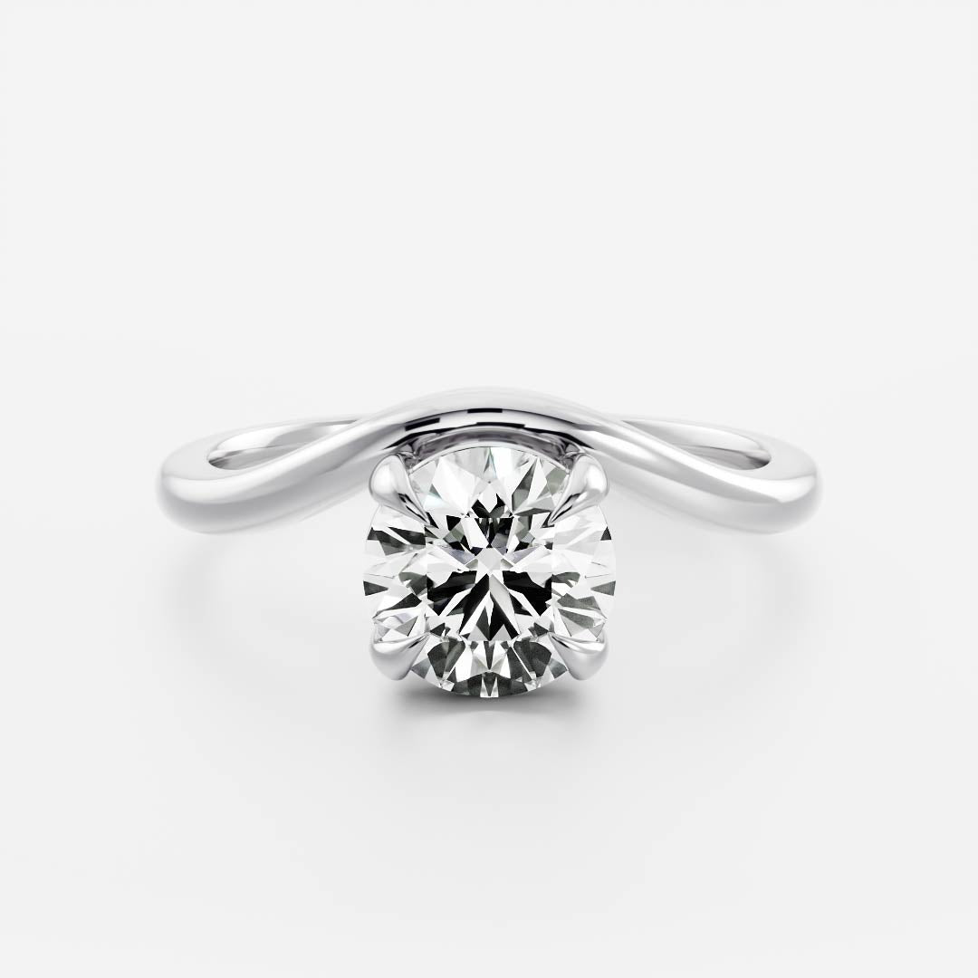 1.0 Carats Round Shape Moissanite Curved Solitaire Engagement Ring