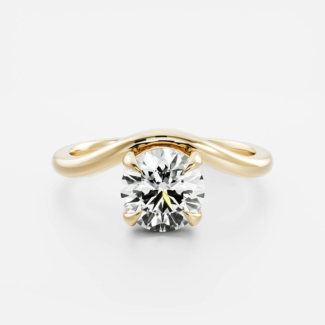 1.0 Carats Round Shape Moissanite Curved Solitaire Engagement Ring