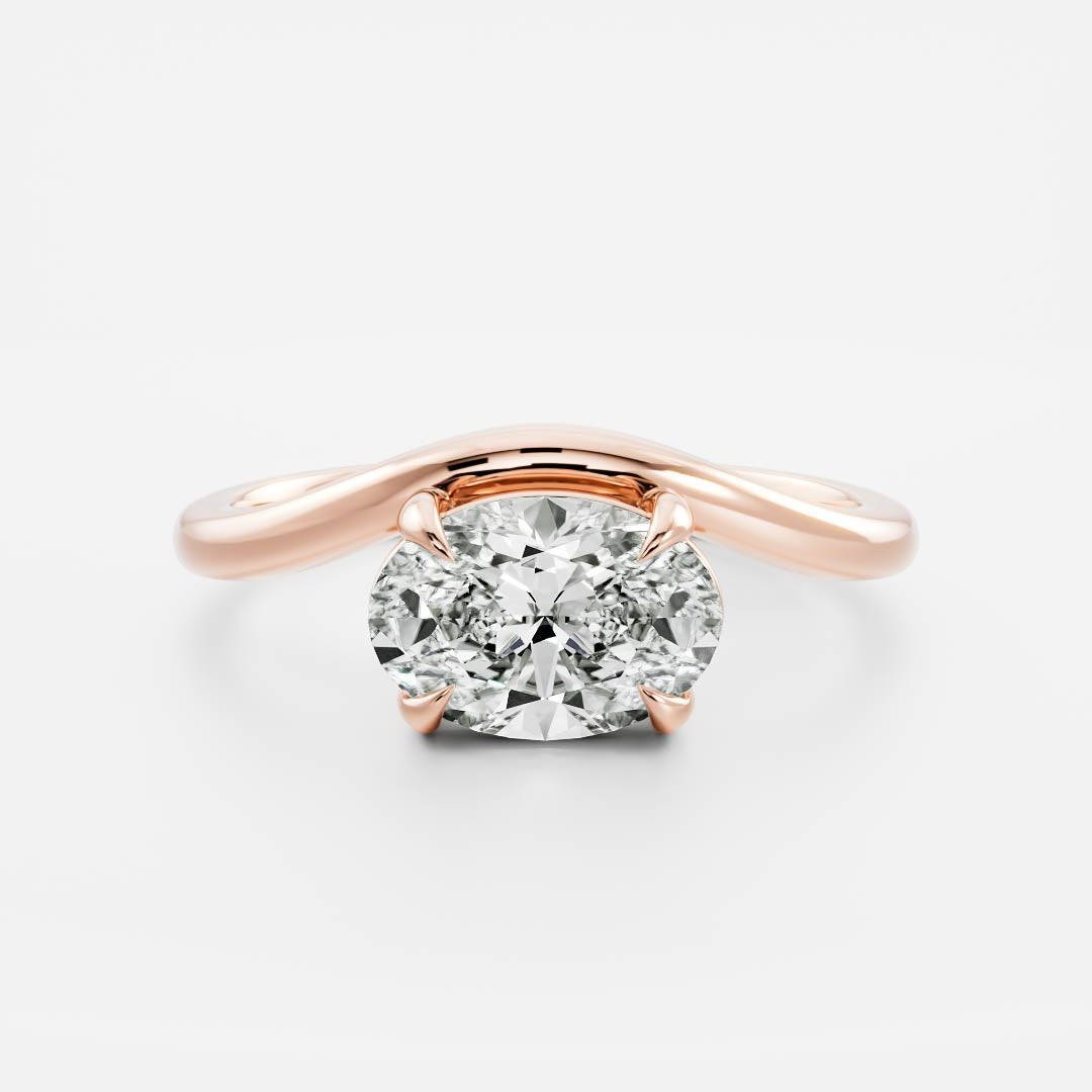 1.30 Carats East-West Oval Shape Moissanite Curved Solitaire Engagement Ring