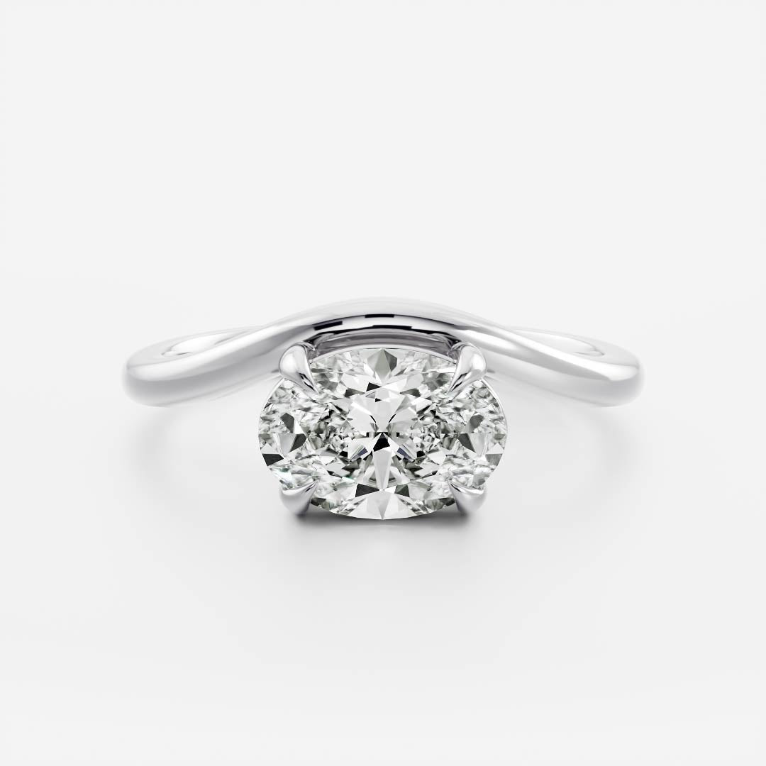 1.30 Carats East-West Oval Shape Moissanite Curved Solitaire Engagement Ring