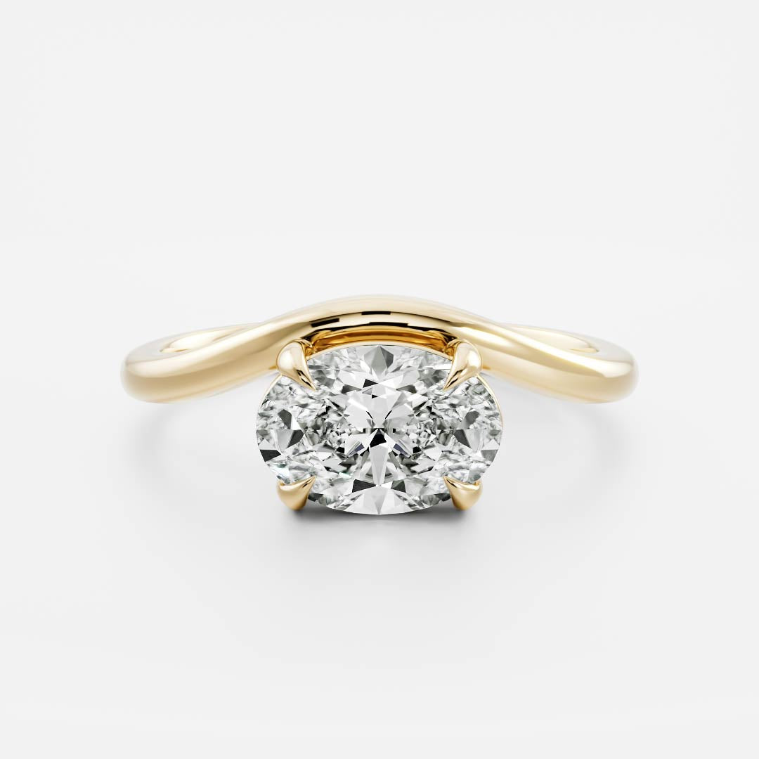 1.30 Carats East-West Oval Shape Moissanite Curved Solitaire Engagement Ring