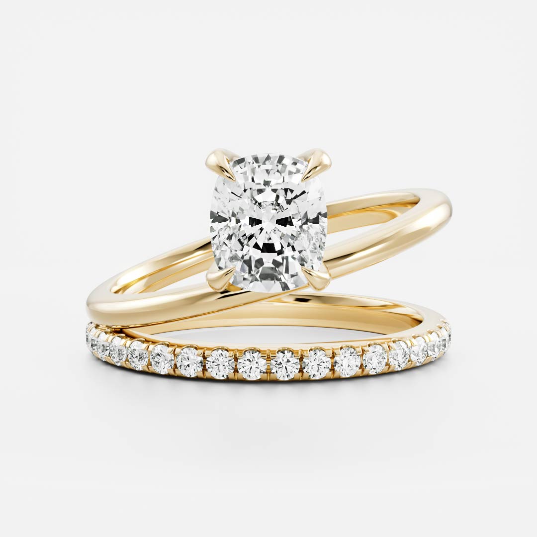 1.20 Carats Elongated Cushion Shape Moissanite Double Band Engagement Ring