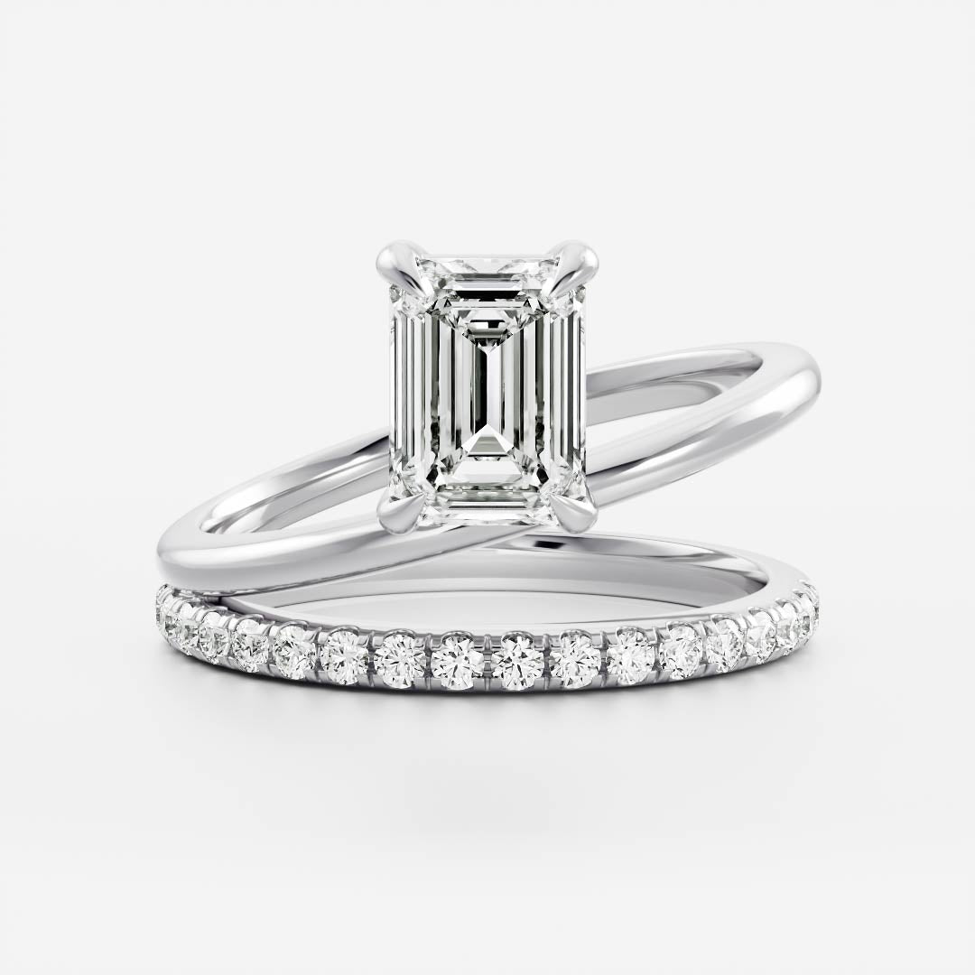 1.0 Carats Emerald Shape Moissanite Double Band Engagement Ring