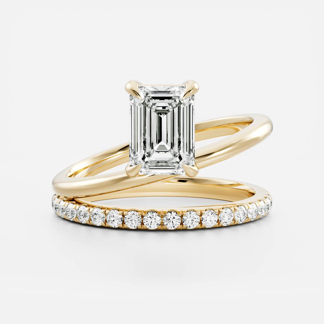 1.0 Carats Emerald Shape Moissanite Double Band Engagement Ring