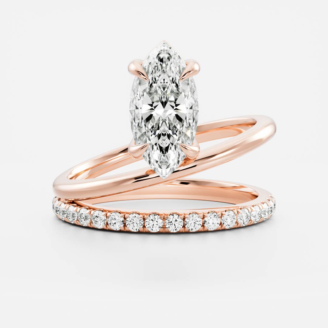 1.30 Carats Marquise Shape Moissanite Double Band Engagement Ring