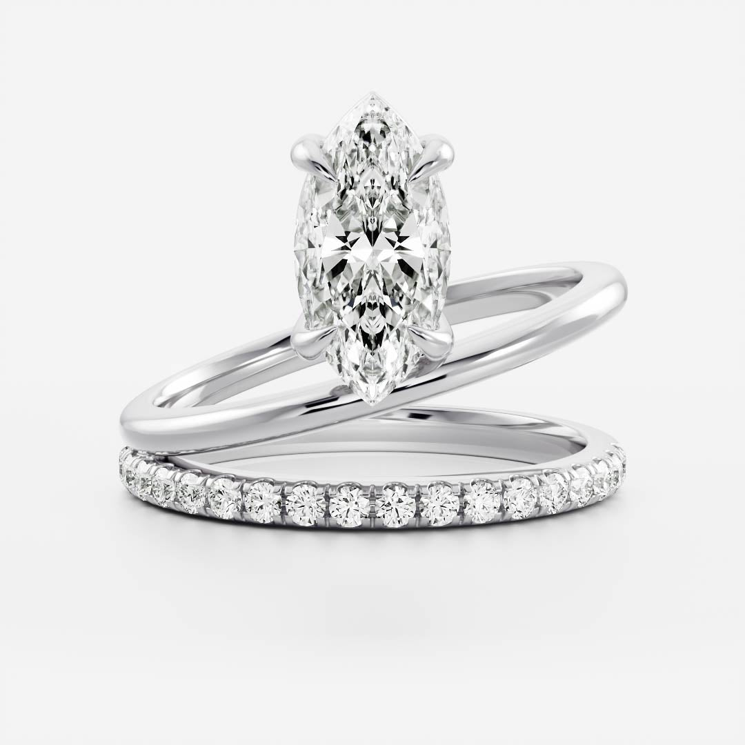 1.30 Carats Marquise Shape Moissanite Double Band Engagement Ring