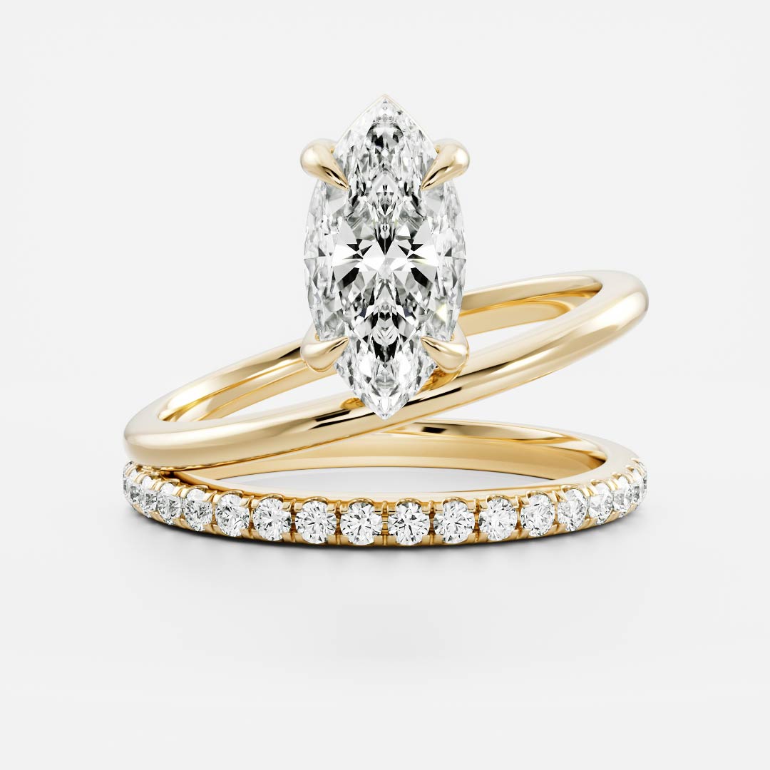1.30 Carats Marquise Shape Moissanite Double Band Engagement Ring