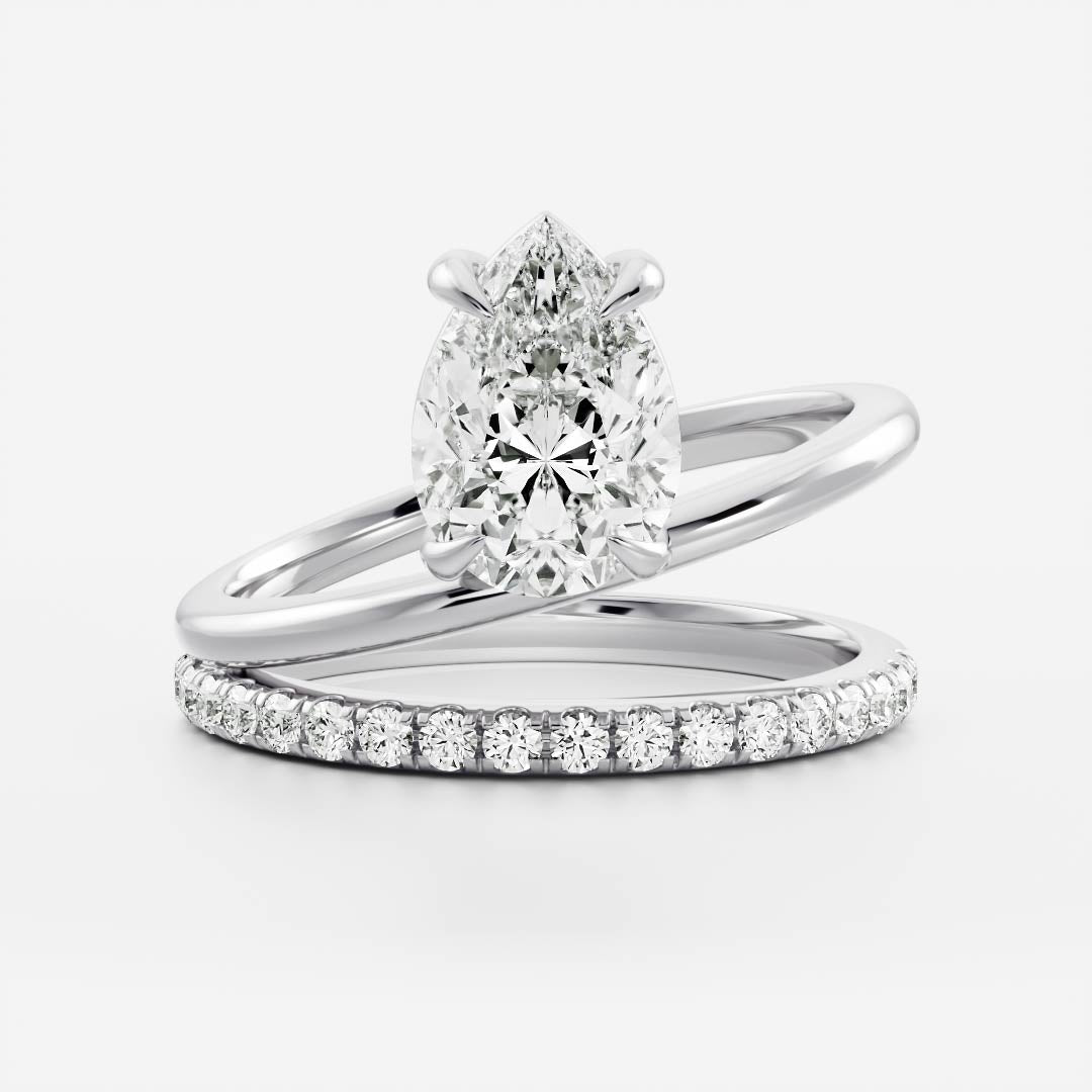 1.50 Carats Pear Shape Moissanite Double Band Engagement Ring