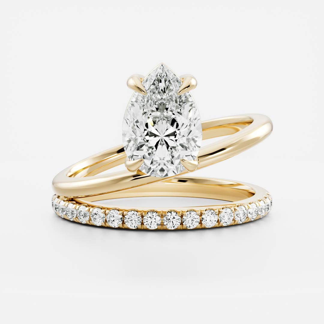 1.50 Carats Pear Shape Moissanite Double Band Engagement Ring