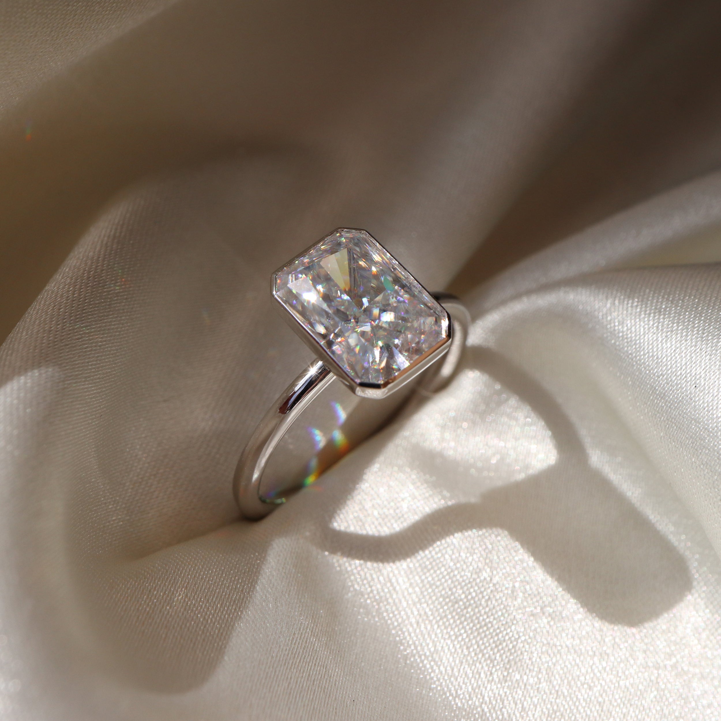 1.70 Carats Radiant Shape Moissanite Bezel Solitaire Engagement Ring
