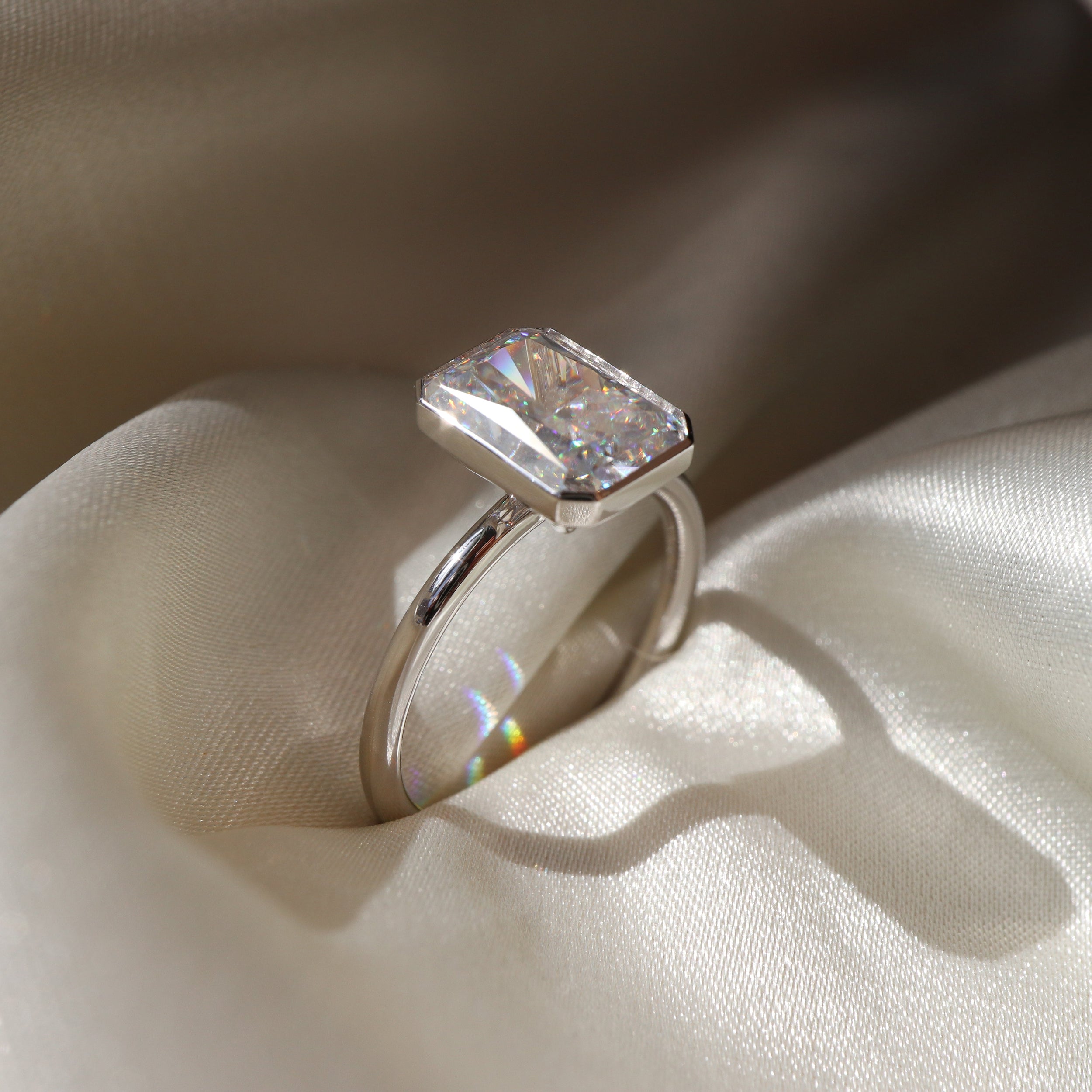1.70 Carats Radiant Shape Moissanite Bezel Solitaire Engagement Ring