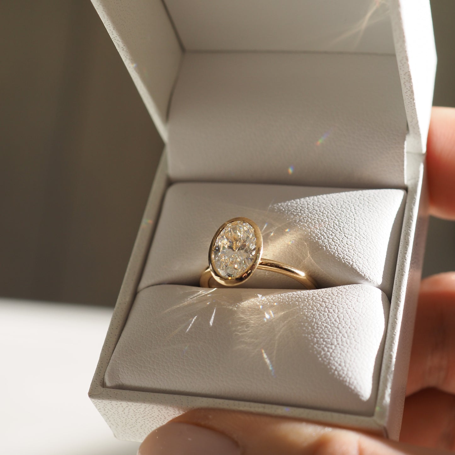 1.5 CT Oval F/VS1 CVD Diamond Bezel Engagement Ring