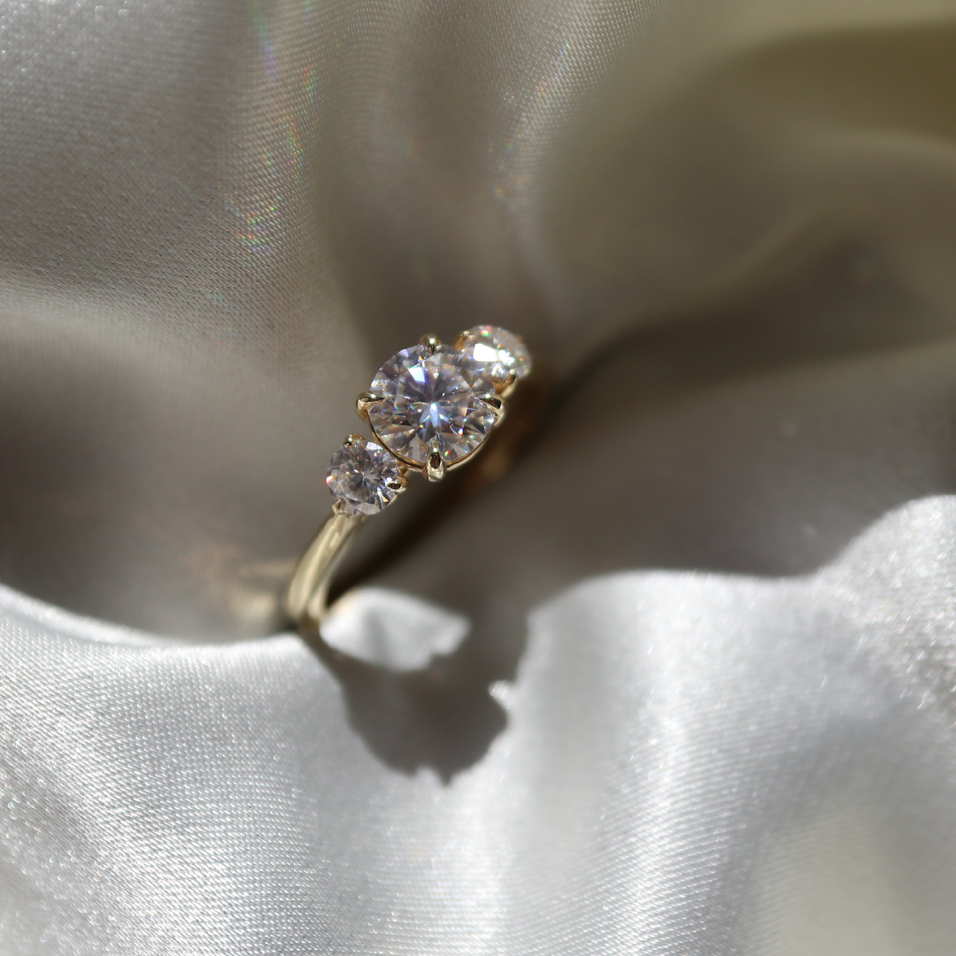 1.20 Carats Round Shape Three Stone Moissanite Engagement Ring