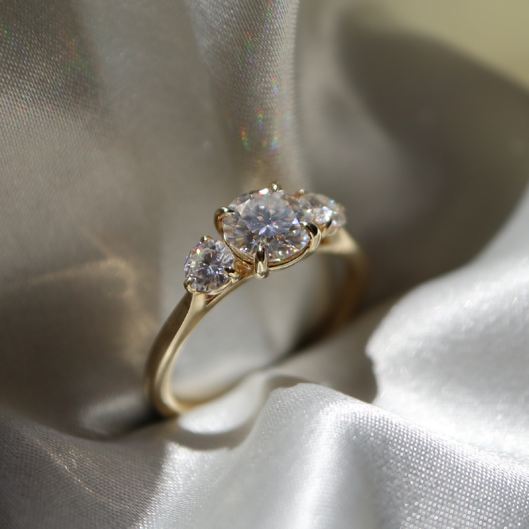 1.20 Carats Round Shape Three Stone Moissanite Engagement Ring