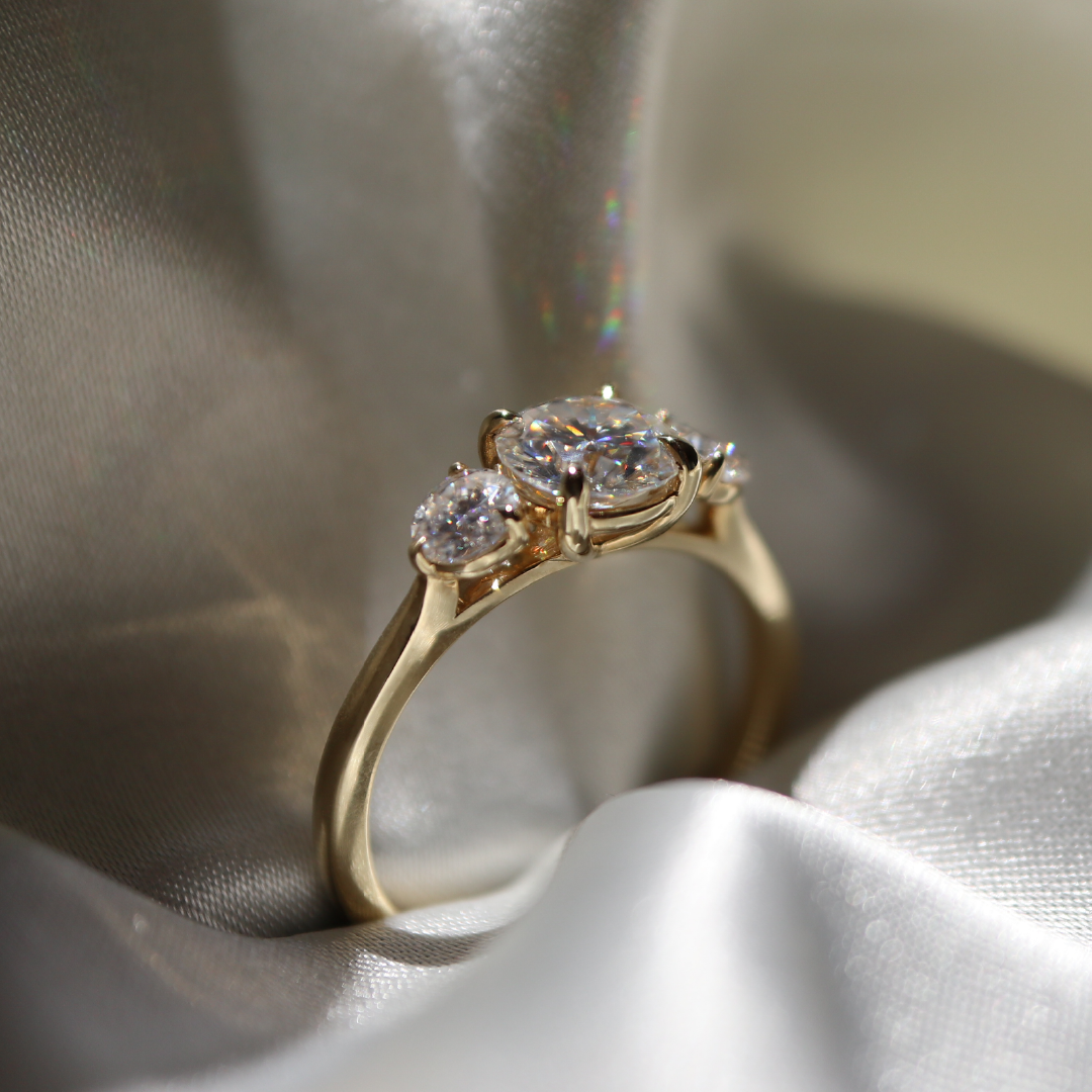 1.20 Carats Round Shape Three Stone Moissanite Engagement Ring