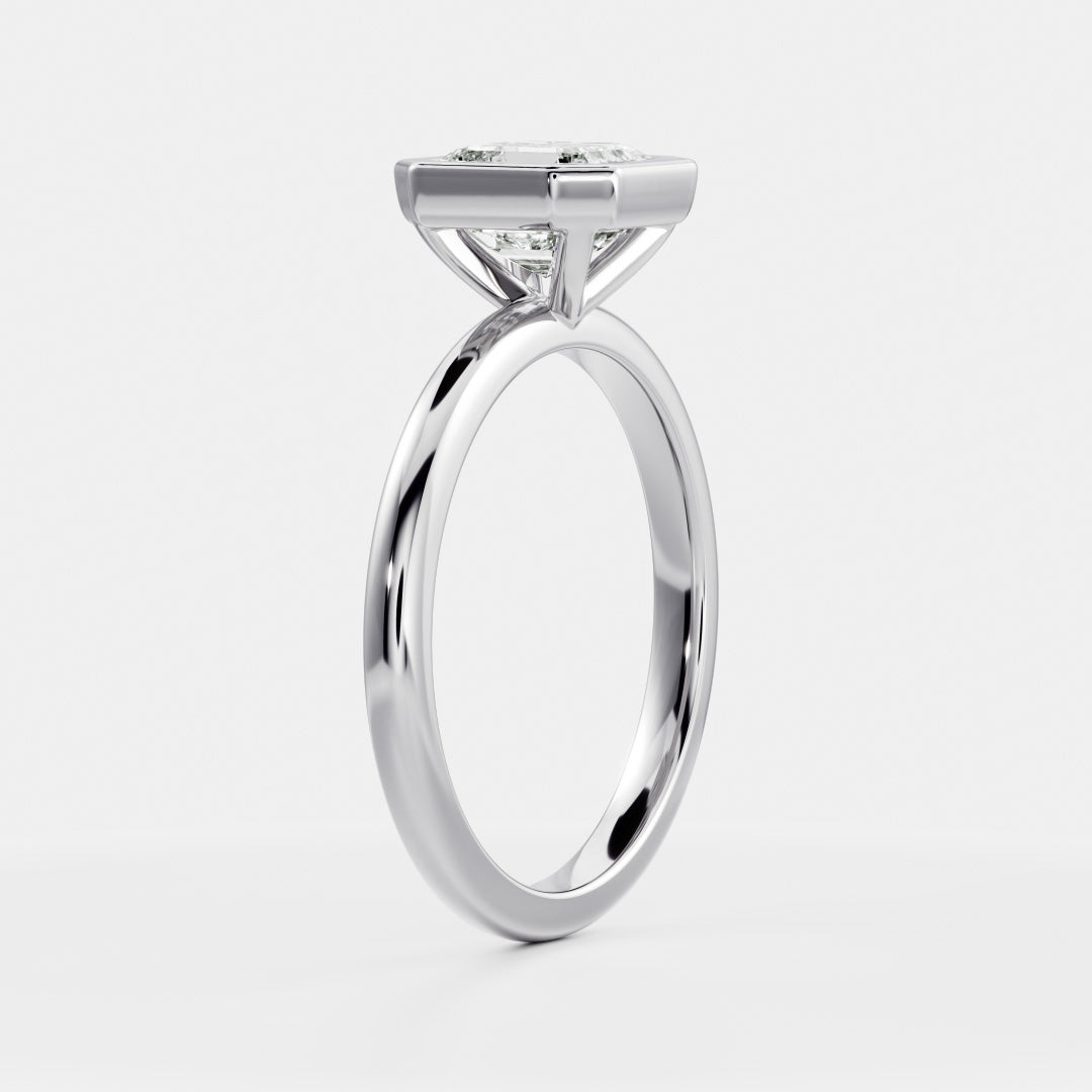 0.80 Carats Asscher Shape Moissanite Bezel Solitaire Engagement Ring