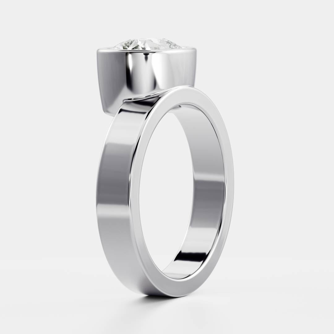 2.0 Carats East-West Elongated Cushion Shape Moissanite Bezel Solitaire Engagement Ring