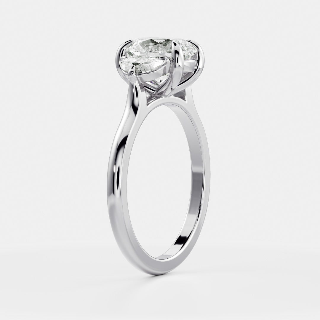 1.0 Carats Oval Shape Moissanite Three Stone Engagement Ring