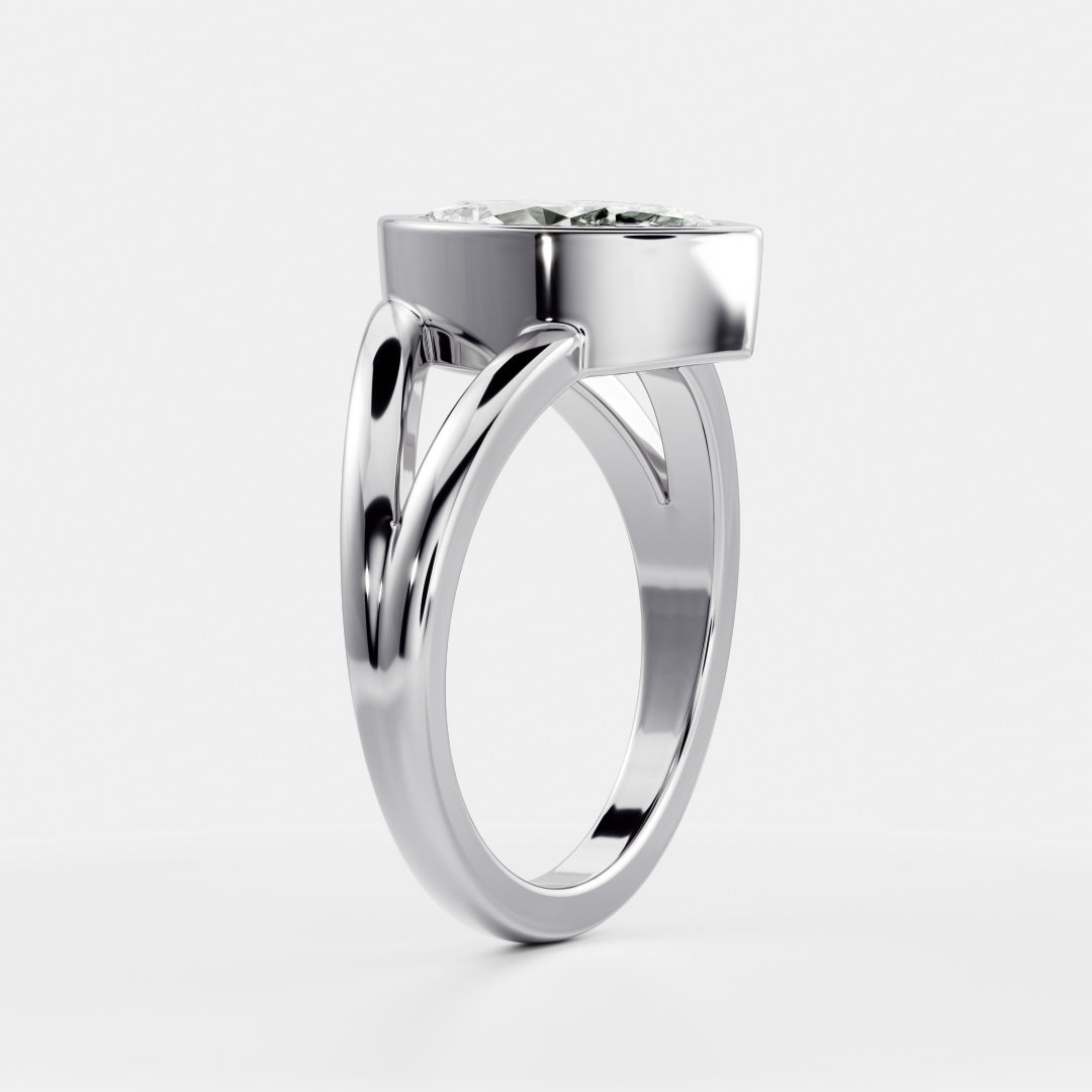 0.90 Carats Marquise Shape Moissanite Bezel Solitaire Split Engagement Ring