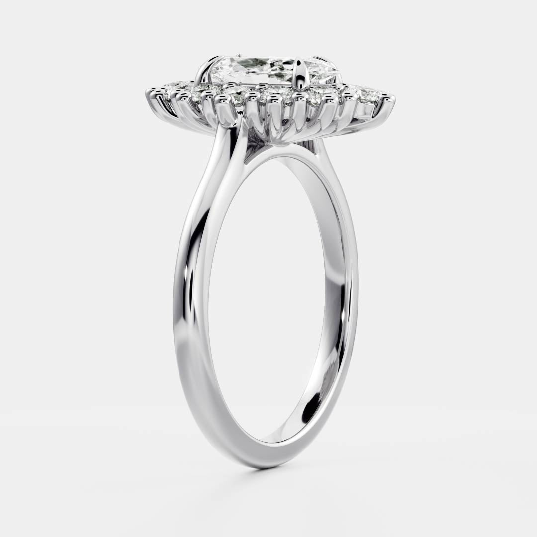 0.50 Carats Marquise Shape Moissanite Halo Engagement Ring