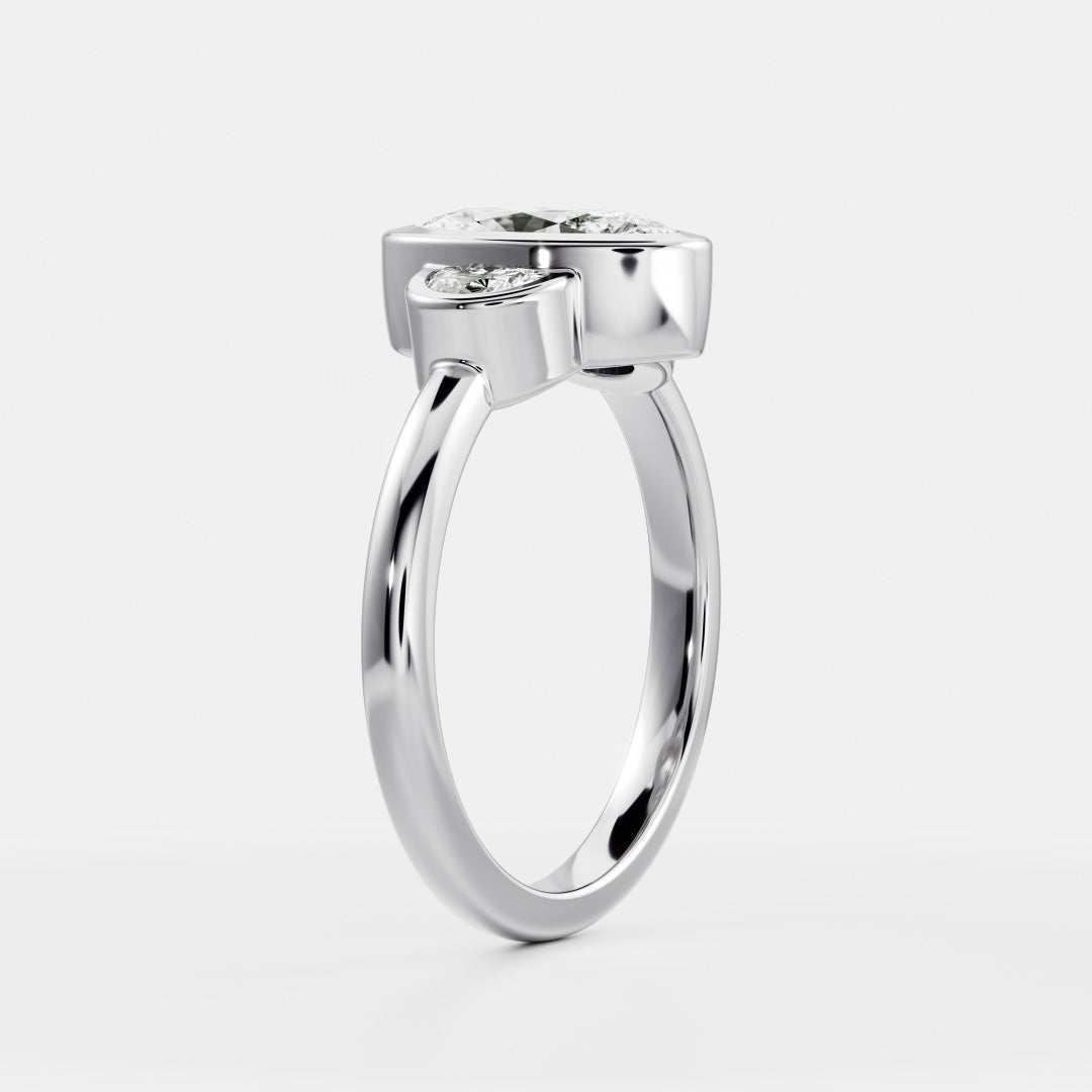 0.80 Carats Oval Shape Moissanite Bezel Two Stone Engagement Ring