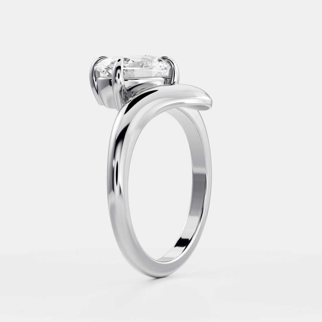 1.30 Carats Floating Oval Shape Moissanite Solitaire with Twisted Engagement Ring