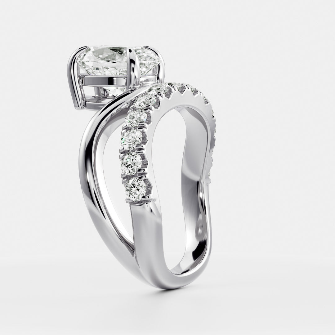 1.50 Carats Floating Oval Shape Moissanite Solitaire with Pave Engagement Ring