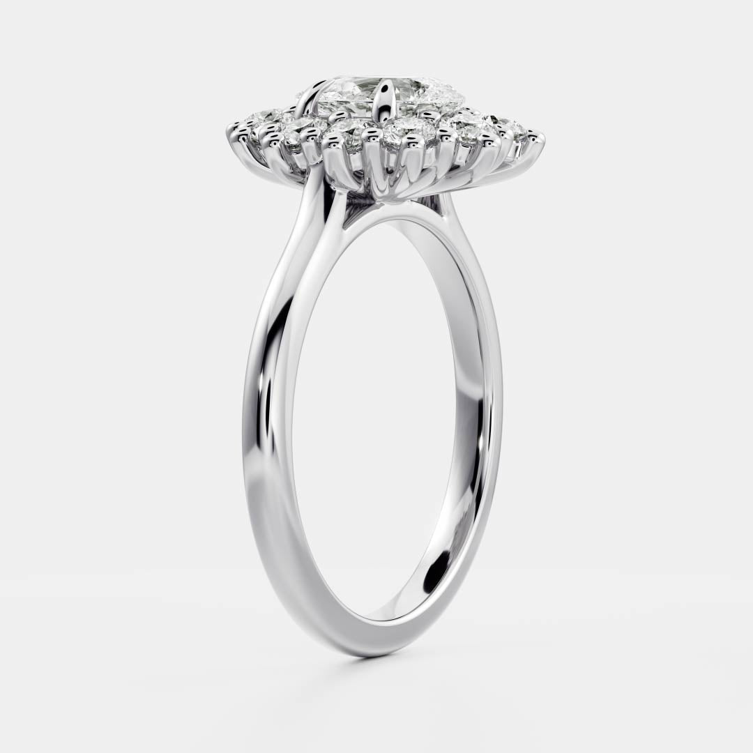 0.80 Carats Pear Shape Moissanite Halo Engagement Ring