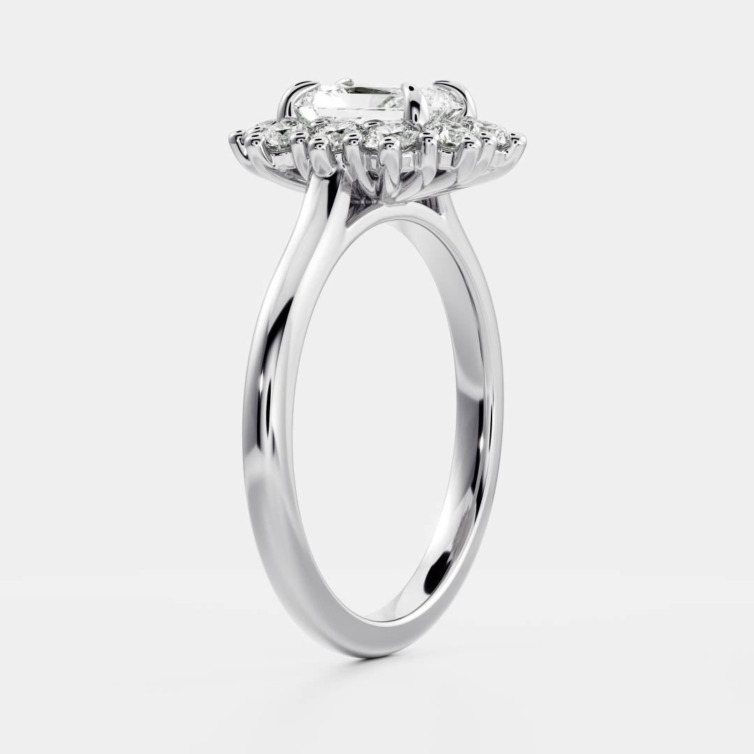 0.60 Carats Radiant Shape Moissanite Halo Engagement Ring
