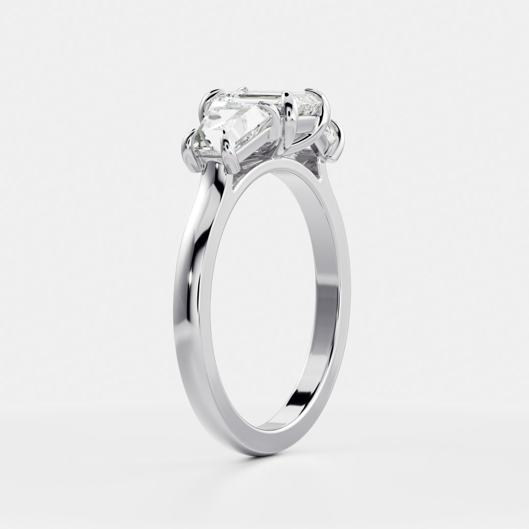 0.60 Carats Emerald Shape Moissanite Three Stone Engagement Ring