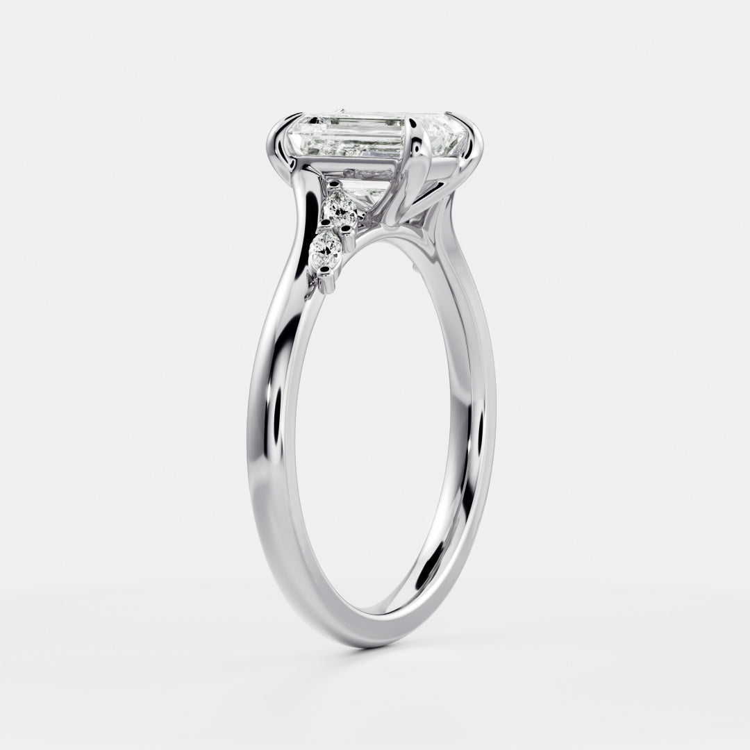 0.80 Carats Emerald Shape Cluster Moissanite Engagement Ring