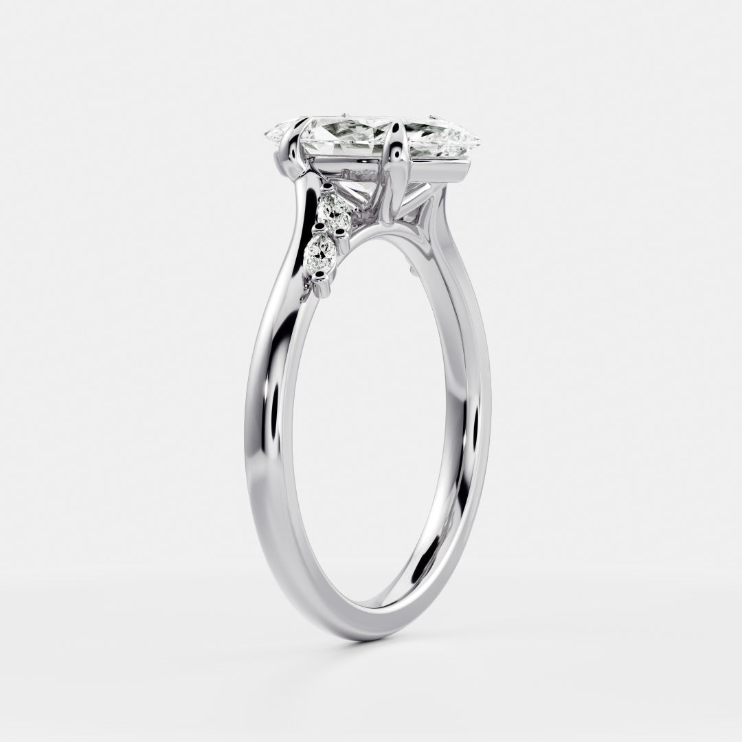 1.0 Carats Marquise Shape Moissanite Cluster Accents Engagement Ring