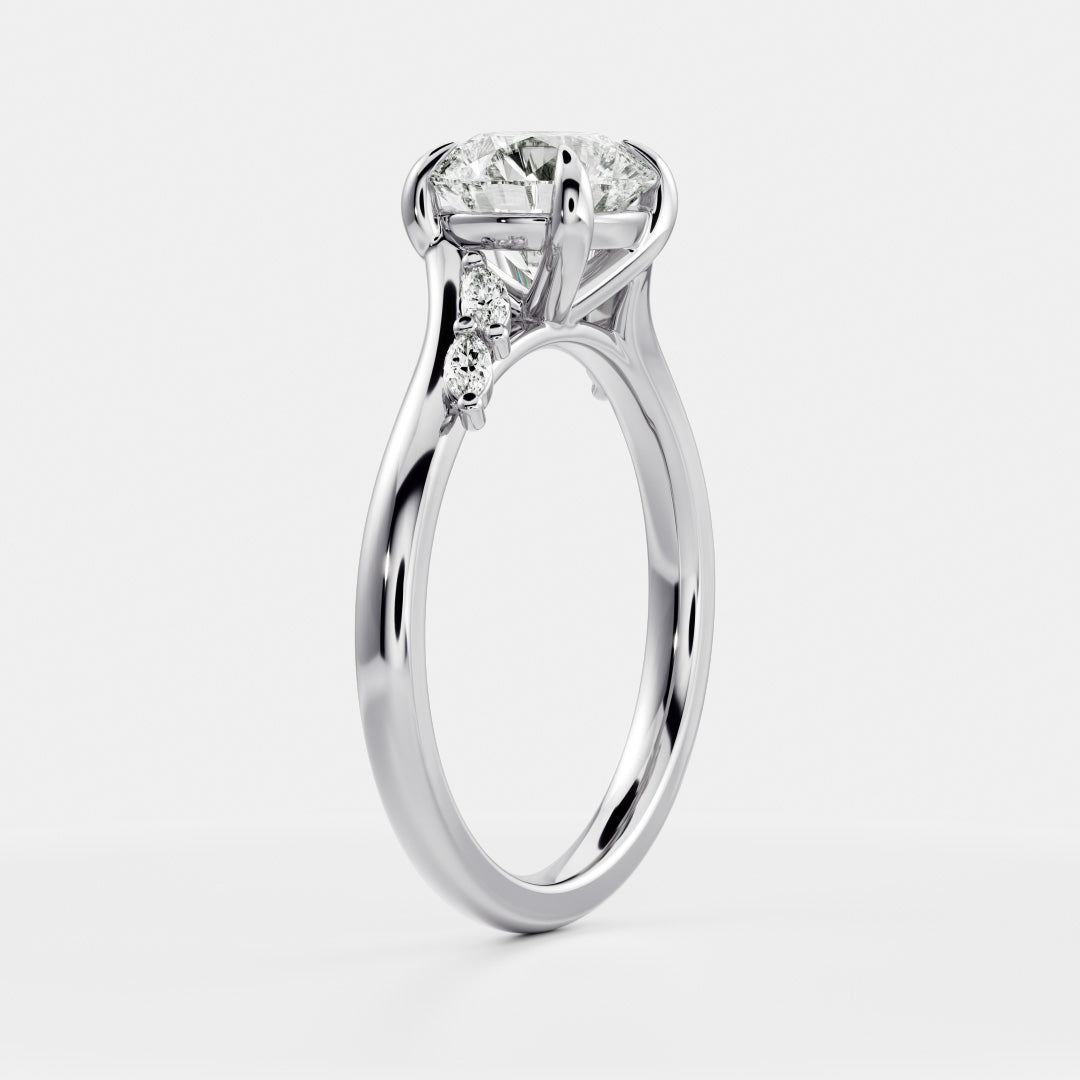 1.0 Carats Round Shape Moissanite Cluster Accents Engagement Ring